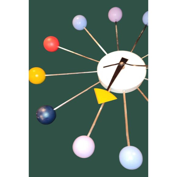 George Nelson Mid Century Modern 1949 Metal Wood Ball Clock TAIWAN Works - Picture 2 of 13